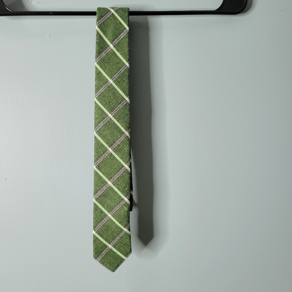 Frank & Buck Green Linen Cotton Blend Academia Plaid Tie - Picture 1 of 3